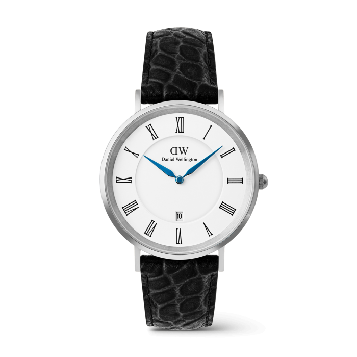 Orologio Uomo DANIEL WELLINGTON Classic Roman Numerals Date Black Croc Belly Silver DW00100914