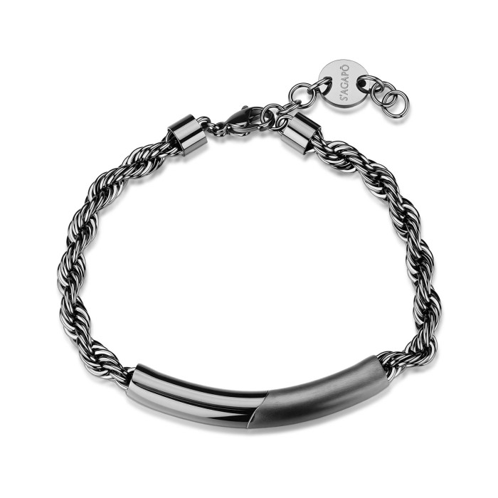 Bracciale Uomo S'AGAPO Bound SBD12 catena torchon in acciaio 316L pvd rutenio