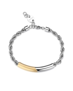 Bracciale Uomo S'AGAPO Bound SBD13 catena torchon  in acciaio 316L con centrale pvd oro