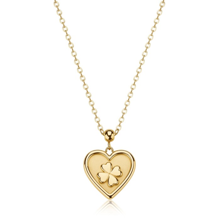 Collana S'AGAPO Duh Duh SUH07 in acciaio 316L dorato pendente cuore simbolo quadrifoglio