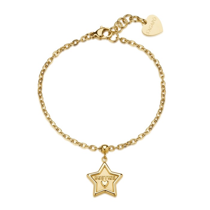 Bracciale S'AGAPO Duh Duh SUH20 in acciaio 316L dorato pendente stella scritta besties