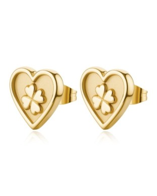 Orecchini S'AGAPO Duh Duh SUH33 in acciaio 316L dorato forma cuore simbolo quadrifoglio