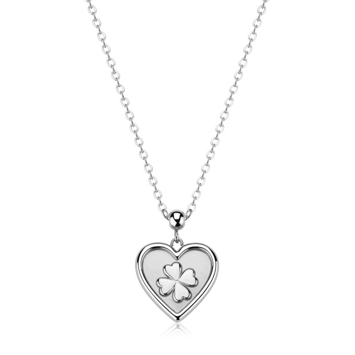 Collana S'AGAPO Duh Duh SUH01 in acciaio 316L pendente cuore simbolo quadrifoglio