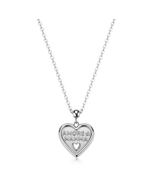 Collana S'AGAPO Duh Duh SUH04 in acciaio 316L pendente cuore scritta Amore di Mamma