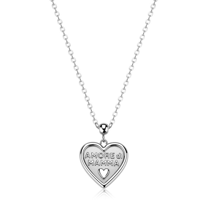 Collana S'AGAPO Duh Duh SUH04 in acciaio 316L pendente cuore scritta Amore di Mamma