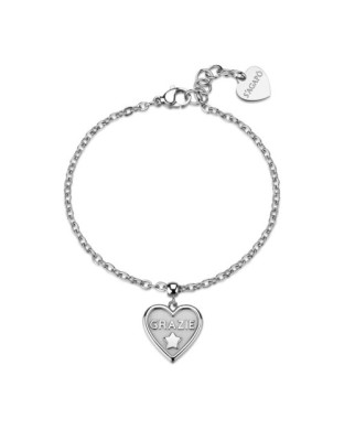 Bracciale S'AGAPO Duh Duh SUH12 in acciaio 316L pendente cuore scritta Grazie