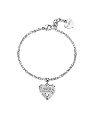 Bracciale S'AGAPO Duh Duh SUH16 in acciaio 316L pendente cuore scritta Amore di Mamma