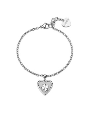 Bracciale S'AGAPO Duh Duh SUH17 in acciaio 316L pendente cuore simbolo quadrifoglio