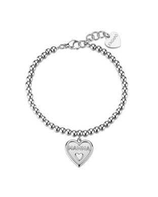 Bracciale con sfere S'AGAPO Duh Duh SUH25 in acciaio 316L pendente cuore scritta Mamma
