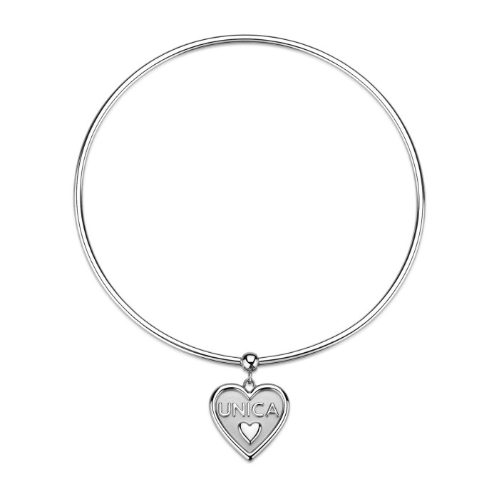 Bracciale rigido S'AGAPO Duh Duh SUH22 in acciaio 316L pendente cuore scritta Unica