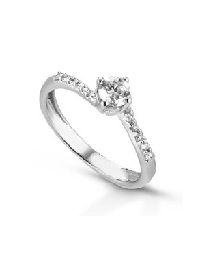 Anello solitario in oro bianco 18Kt con diamanti naturali F-ANS116C019