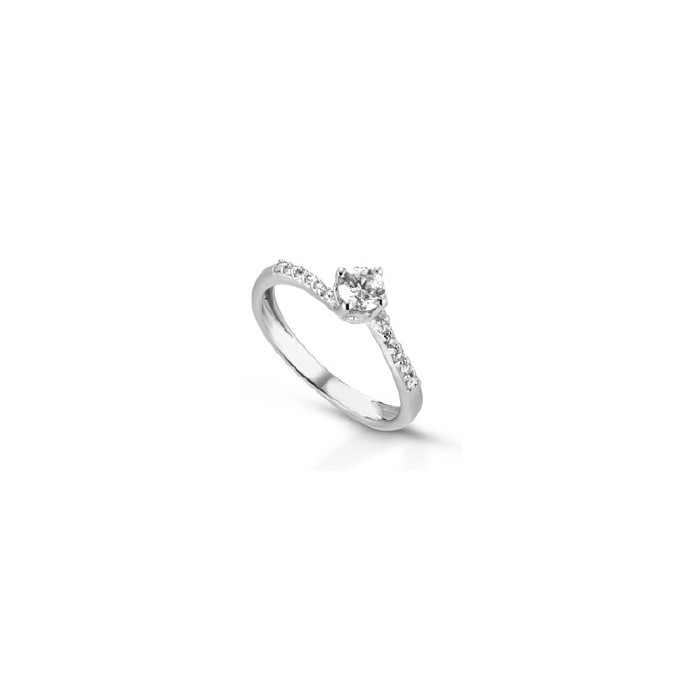 Anello solitario in oro bianco 18Kt con diamanti naturali F-ANS116C019