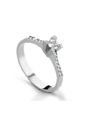 Anello solitario in oro bianco 18Kt con diamanti naturali F-ANS203C009
