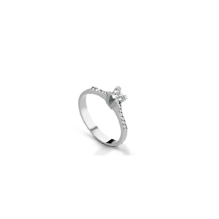 Anello solitario in oro bianco 18Kt con diamanti naturali F-ANS203C009