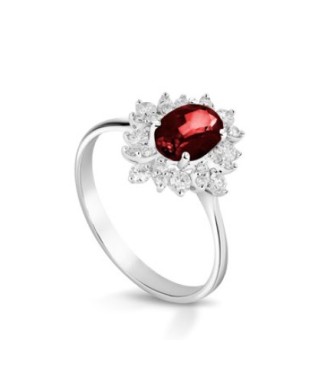 Anello in oro bianco 18Kt con diamanti e rubini naturali F-ANJANE/1R