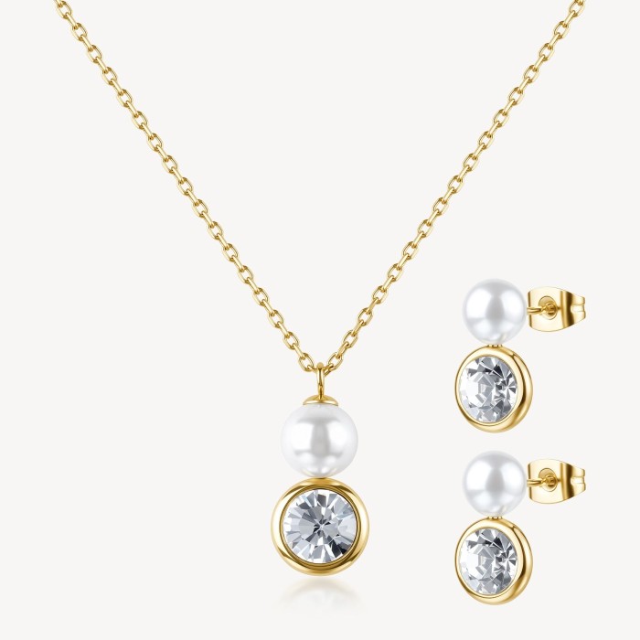 Set collana e orecchini BROSWAY limited edition Festa della Mamma 2026 BLE37 In acciaio 316L dorato cristalli e perle