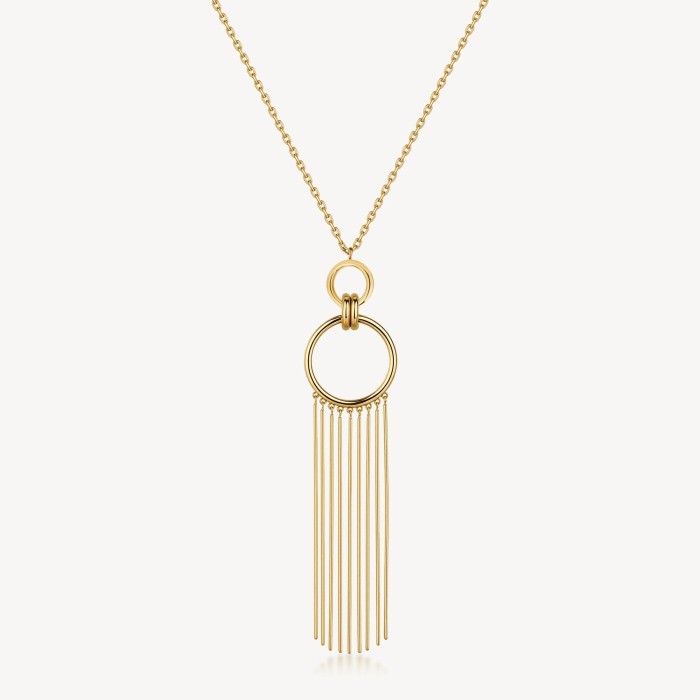 Collana lunga BROSWAY Aura in acciaio 316L dorato con pendente cerchio e frange BAU03