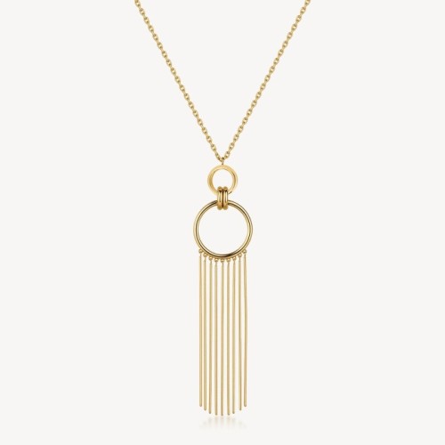 Collana lunga BROSWAY Aura in acciaio 316L dorato con pendente cerchio e frange BAU03