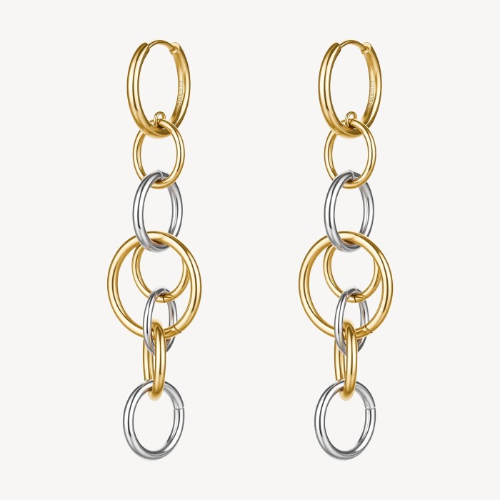 Orecchini pendenti BROSWAY Aura in acciaio 316L bicolore con cerchi intersecati BAU29