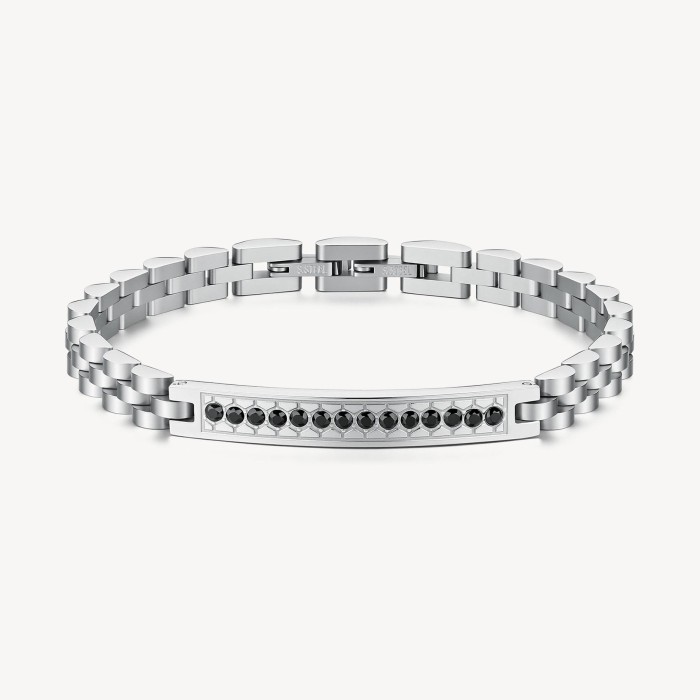Bracciale Uomo BROSWAY Riptide BTD062 in acciaio 316L  barra centrale e zirconi neri