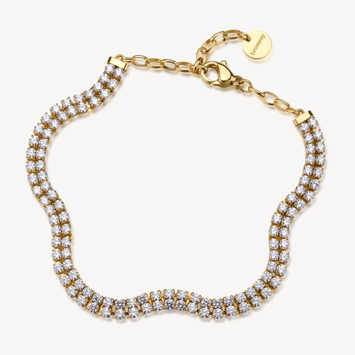 Bracciale tennis doppio filo BROSWAY Desideri BEI112 in acciaio 316L dorato e cristalli