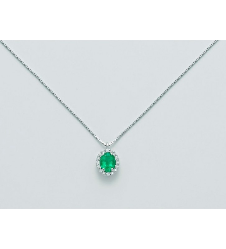 Collana MILUNA in oro bianco 18Kt diamanti e smeraldo - CLD4094