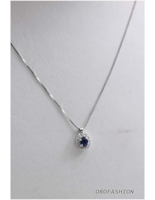Girocollo in oro bianco 18Kt con zaffiro e diamanti - 153197